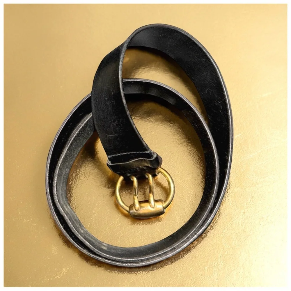 Bijan Men’s Black Leather Belt with Gold Buckle. 48”